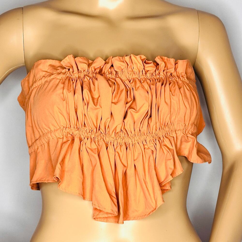 New  Ruffle Bandeau Top – Peach Strapless Boho Festival Crop Top